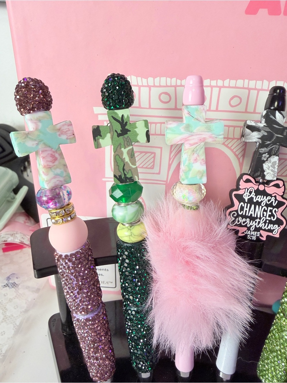 Sparkle Cross Pen Set with Pink Fur Accent - Picture 4 of 4